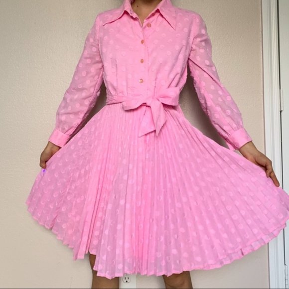Vintage Dresses & Skirts - Vintage 1960s Bubble Gum Pink Polka Dot Shirtdress